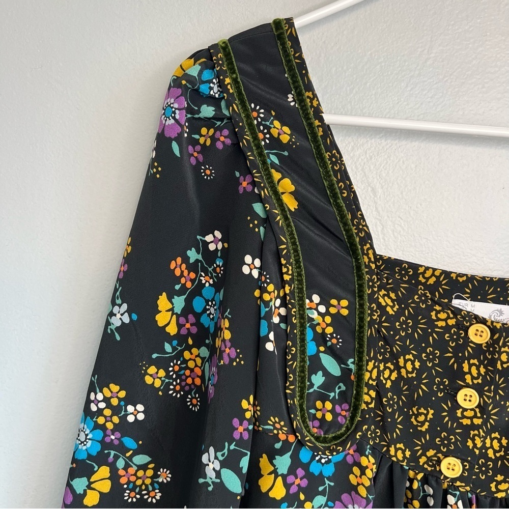 TRF Bell Sleeve Square Neck Floral Print Black Midi Dress Sz M Country Culture - Picture 3 of 16